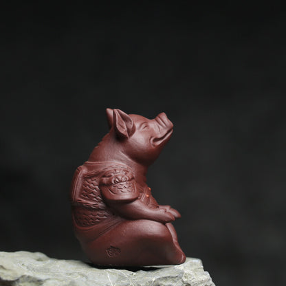 Chinese Creative Tea Pet Pig Statue Good Luck Bring Zisha Purple Clay Tea Play