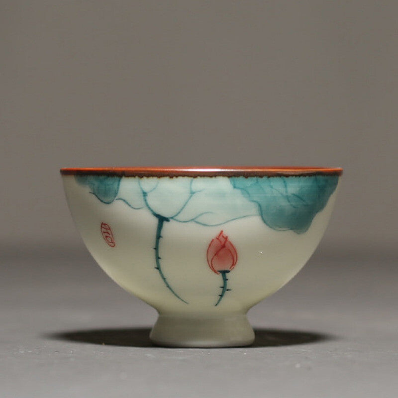 Ceramic Teacup Cup Hand Painted Lotus Tea Bowl Master Cup Handmade Tea Set