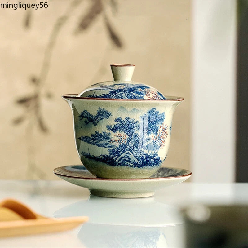 Landscape Ceramic Opening Gaiwan for Tea Tureen Teaware Cup Chinese Tea Bowls