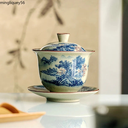 Landscape Ceramic Opening Gaiwan for Tea Tureen Teaware Cup Chinese Tea Bowls