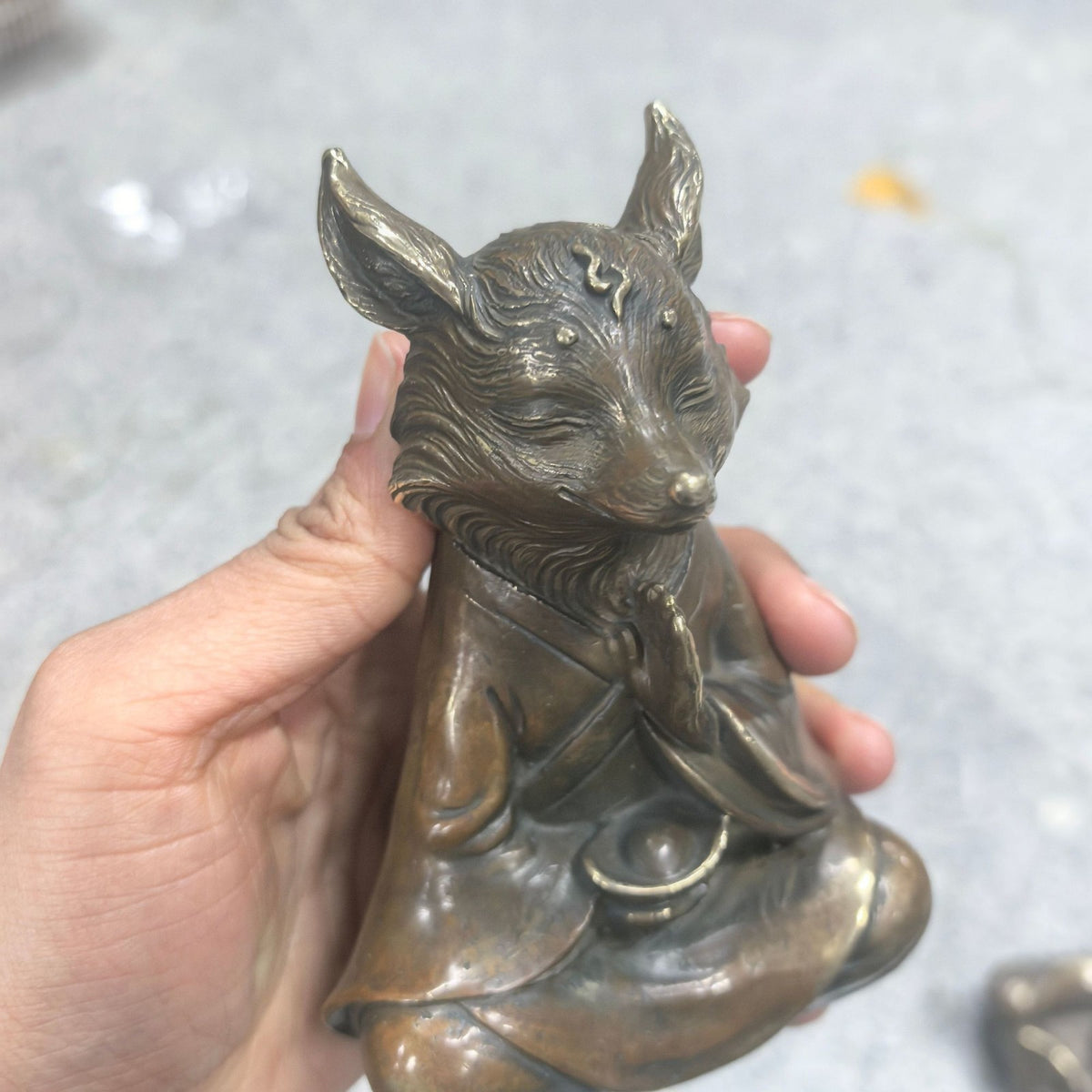Pure Copper Zen Fox Statue Meditation Home Car Decor Five Immortals Figurine