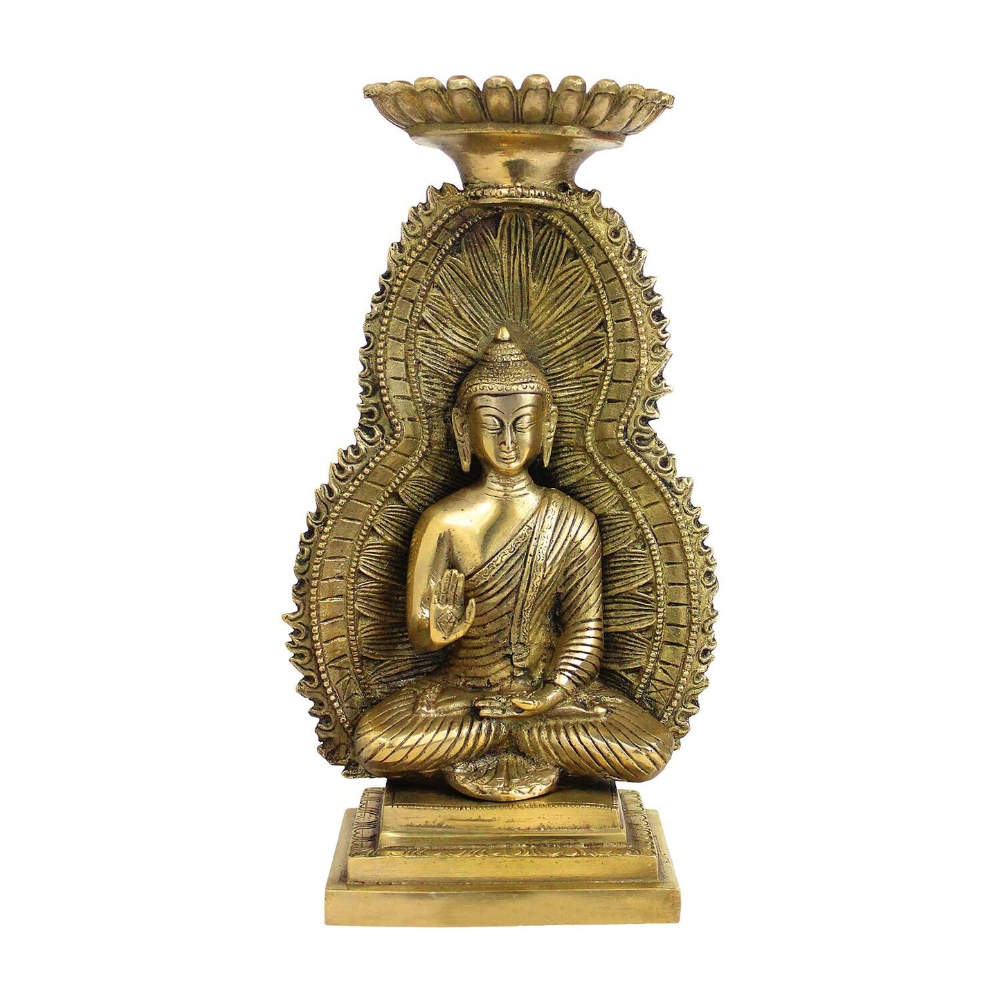 Brass Buddha Meditation Under Cave Showpiece Tea Light Candle Holder Figurines