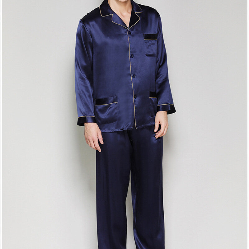 Men's Pajama Sets Mulberry Silk 100% Sleepwear Soft Long Sleeve Shirts Lapel New