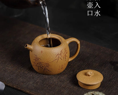 180cc chinese Yixing Handmade Zisha teapot Duan clay bamboo Hu Gongfu Tea Pot