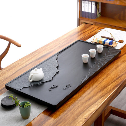 China black stone tea tray fish carved serving tray water draining tea table new