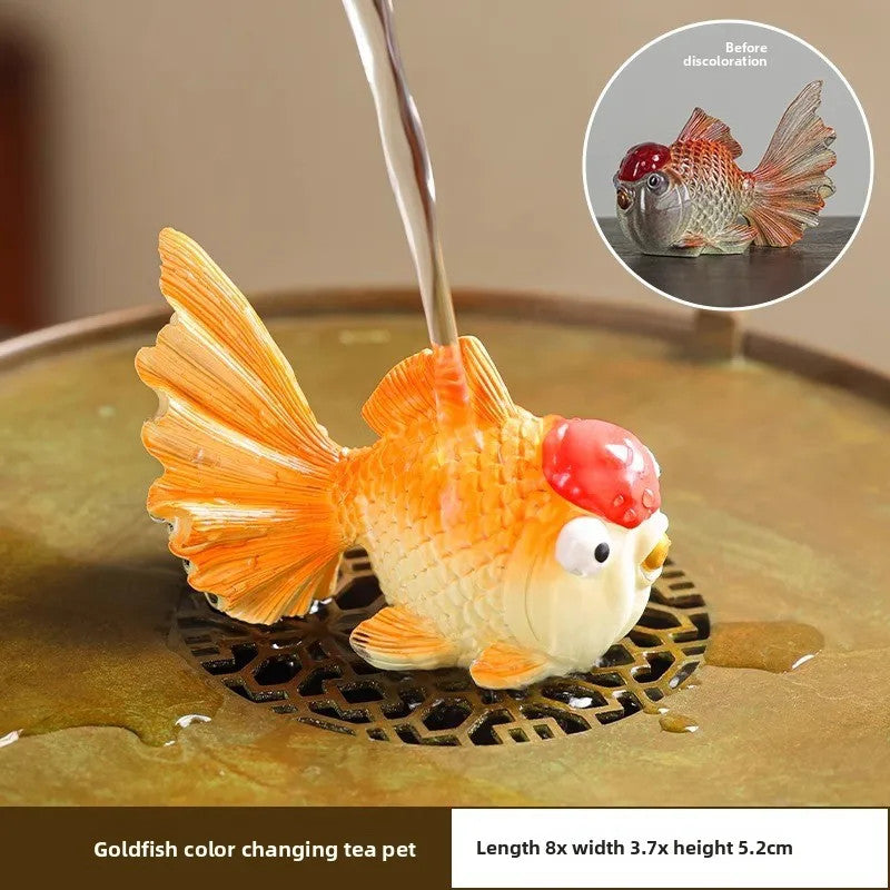 8cm Exquisitely Color Changing Goldfish Carp Tea Pet Wealth Attraction Ornament