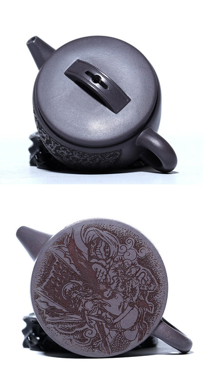Handmade Tea Pot With 10 Infuser Holes 180ml Master Pot Hand Carved Zisha Teapot