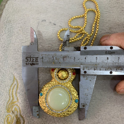 Chinese Style Rotatable Luminous Gourd Pendant Inlaid Diamond Gilt Necklace