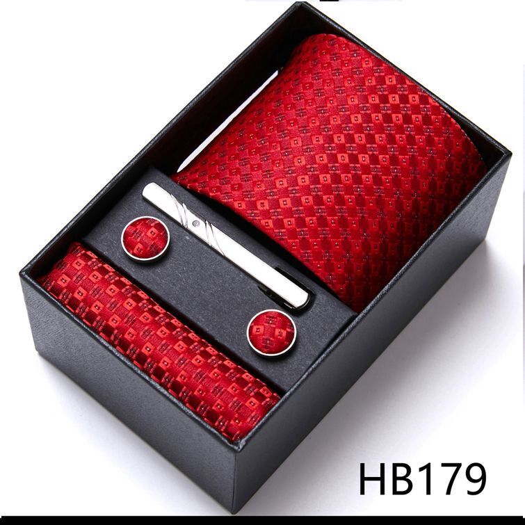 Men Neckties 5Pcs Business Ties Hanky Cufflink Set Clips Corbatas Gift Box 7.5cm