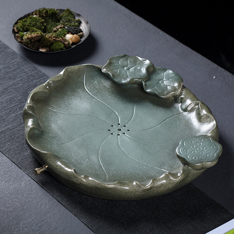 Fast Shipment Crude Pottery Tea Tray Lotus Carved Design Chinese Tea Plate New