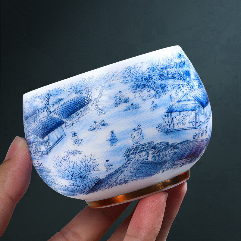Porcelain Tea Cup Along The River During The Qingming Festival Print Master Cup