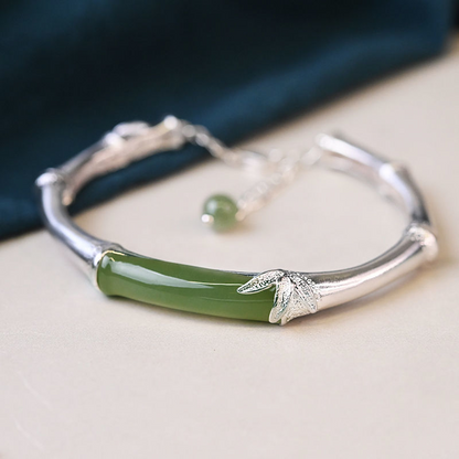 Original Handmade Silverb Silver Bamboo Hetian Jade Festival High Bracelet