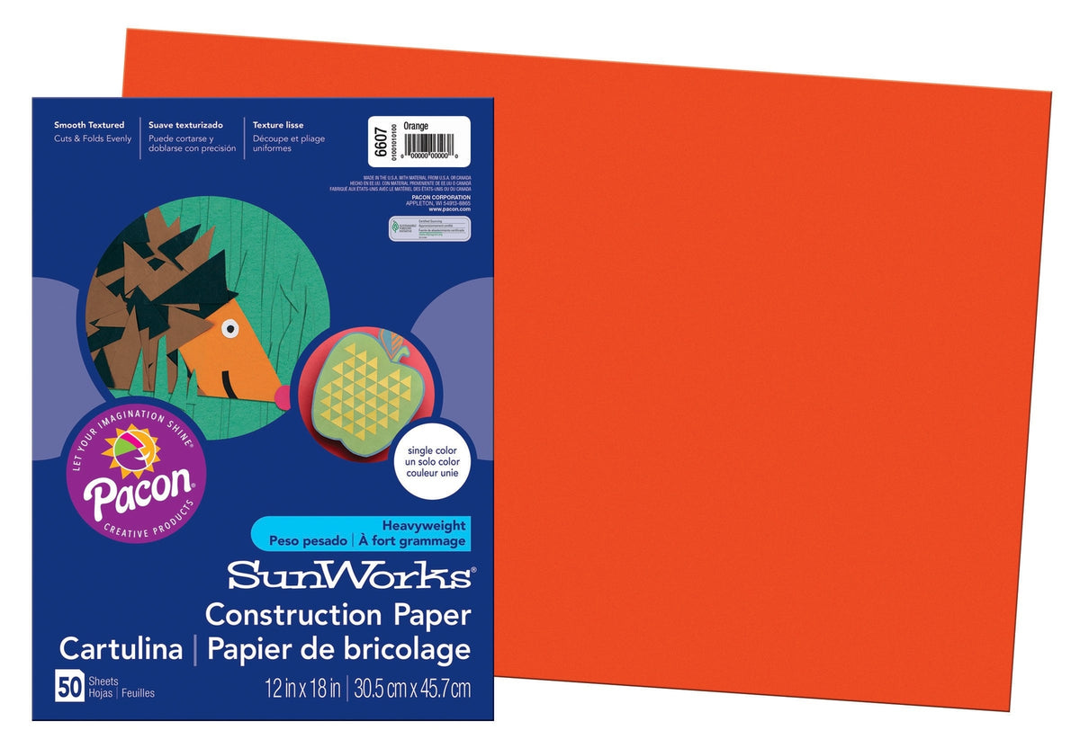 SunWorks Construction Paper, Orange, 12" x 18", 50 Sheets