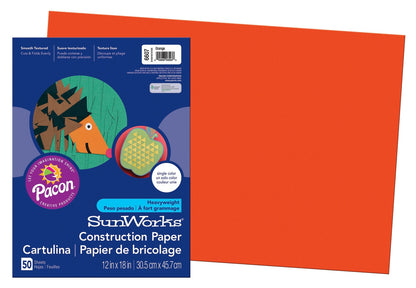SunWorks Construction Paper, Orange, 12" x 18", 50 Sheets