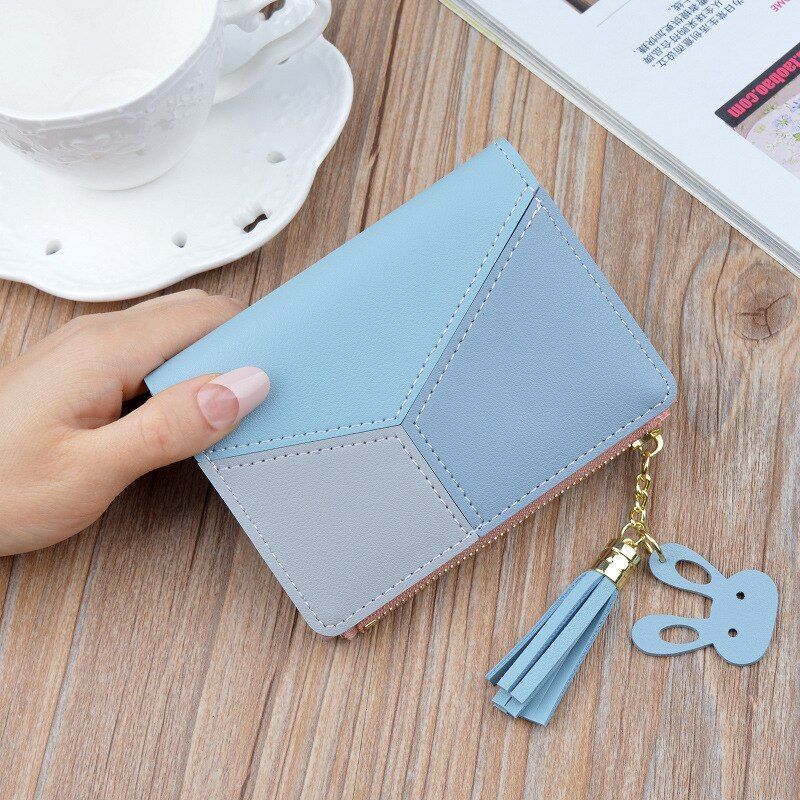 Geometric Wallet Pocket Purse Card Holder Pink Patchwork Money Bag 12*9*1.8 CM