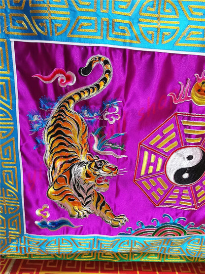 Taoist Dharma Altar Decor Dragon and Tiger Purple Table Skirt Embroidery