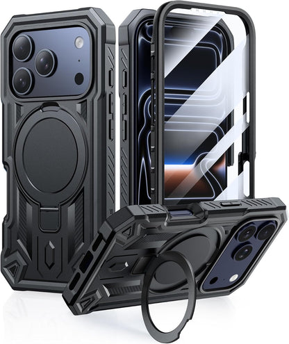 for Iphone 17 Pro Case: Magnetic Stand Case with Built-In Screen Protector Compa