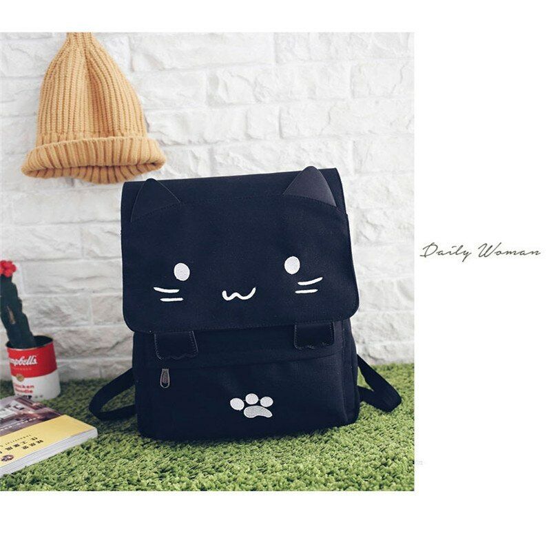 Girl's Canvas Backpack Teenage Rucksack Trip School Bag Women's Cartoon Knapsack