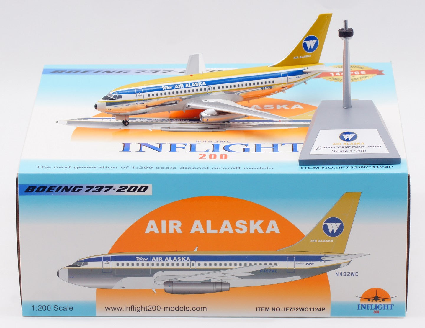 1:200 Inflight AIR ALASKA Boeing 737-200 Passenger Plane Diecast Aircraft Model