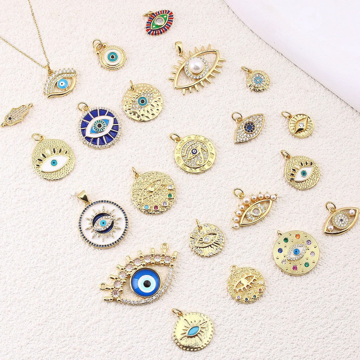 Turkish Blue Evil Eye Pendant Copper Zircon Charm Plated Eco Friendly DIY