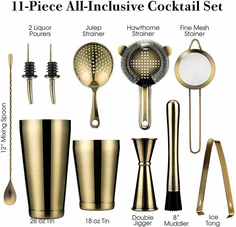 11Piece Cocktail Shakers Bar Sets Stainless Steel Bartender Tool Wine Mixer Kits
