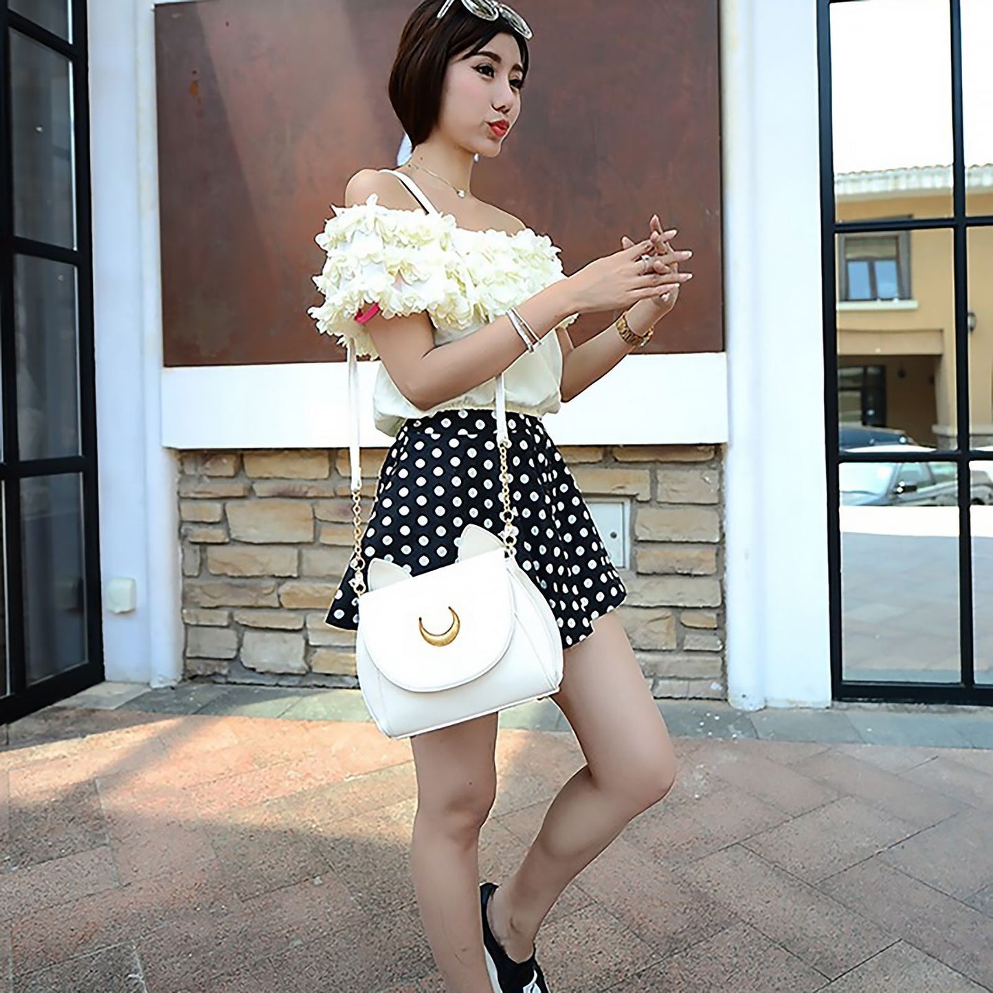 Cat Ear Crossbody Bag Small Shoulder Synthetic Leather Handbag Elegant Traveling