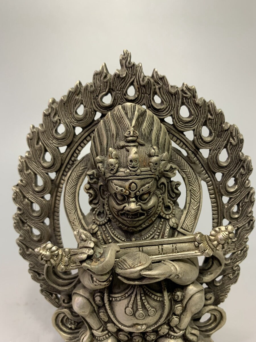 Exquisite Old Chinese Tibet Silver Handcarved Buddha King Kong Statue 618g