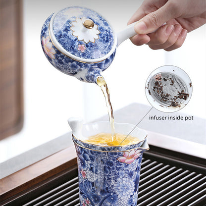 Jingdezhen Blue-and-white Porcelain Tea Set Handpainted Tea Pot Gaiwan Tea Cups