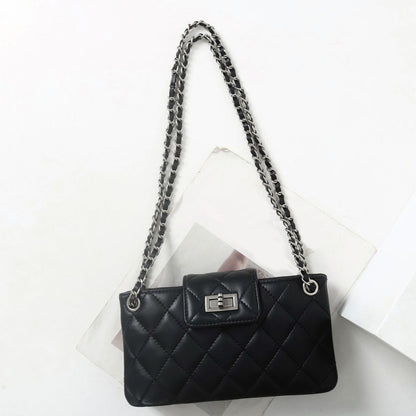 Small Mini Quilted Lambskin Leather Purse Clutch Wallet with Chains Shoulder Bag