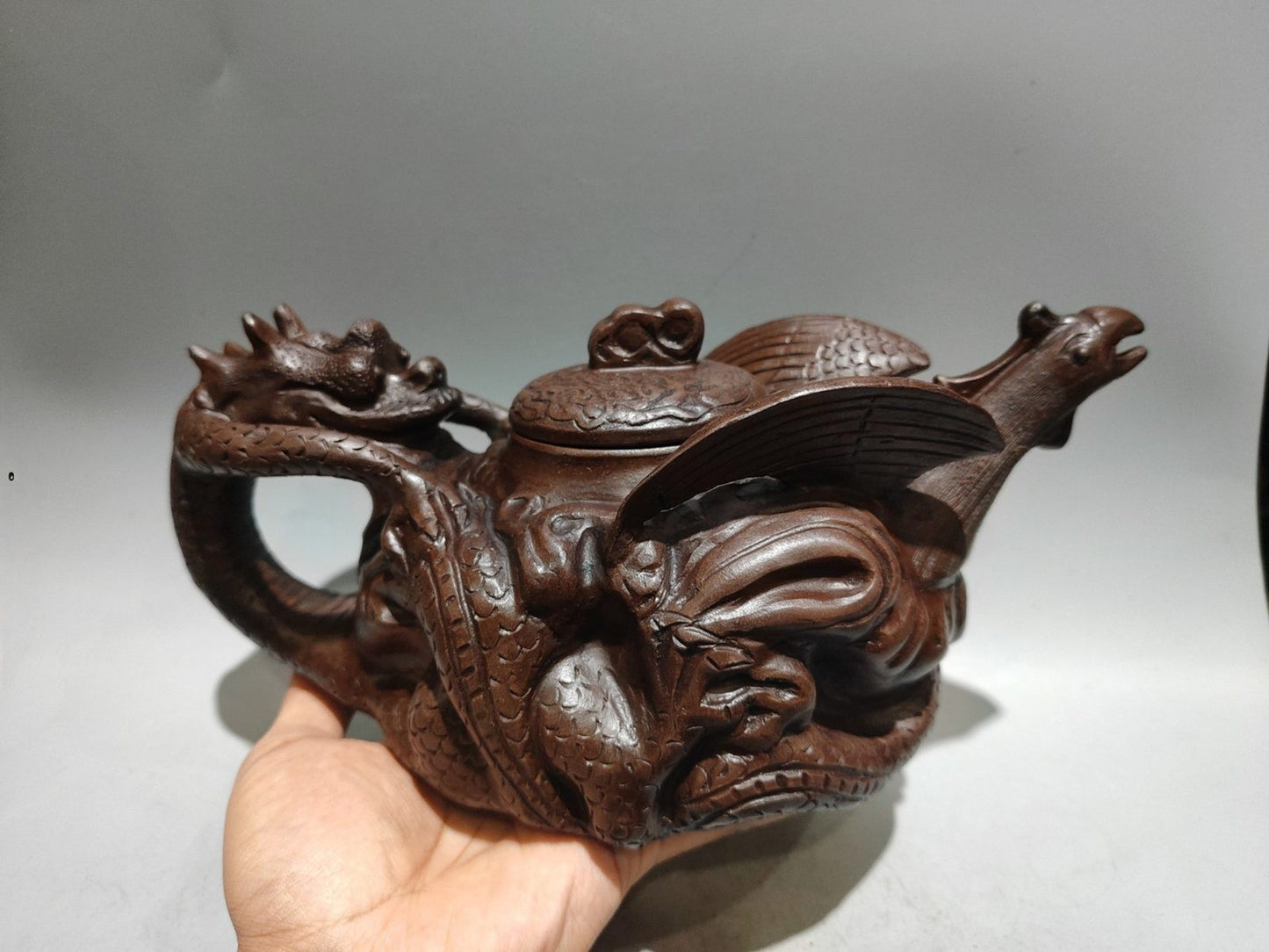 Chinese Yixing Zisha Clay Handmade Exquisite Dragon&Phoenix Teapot 30996