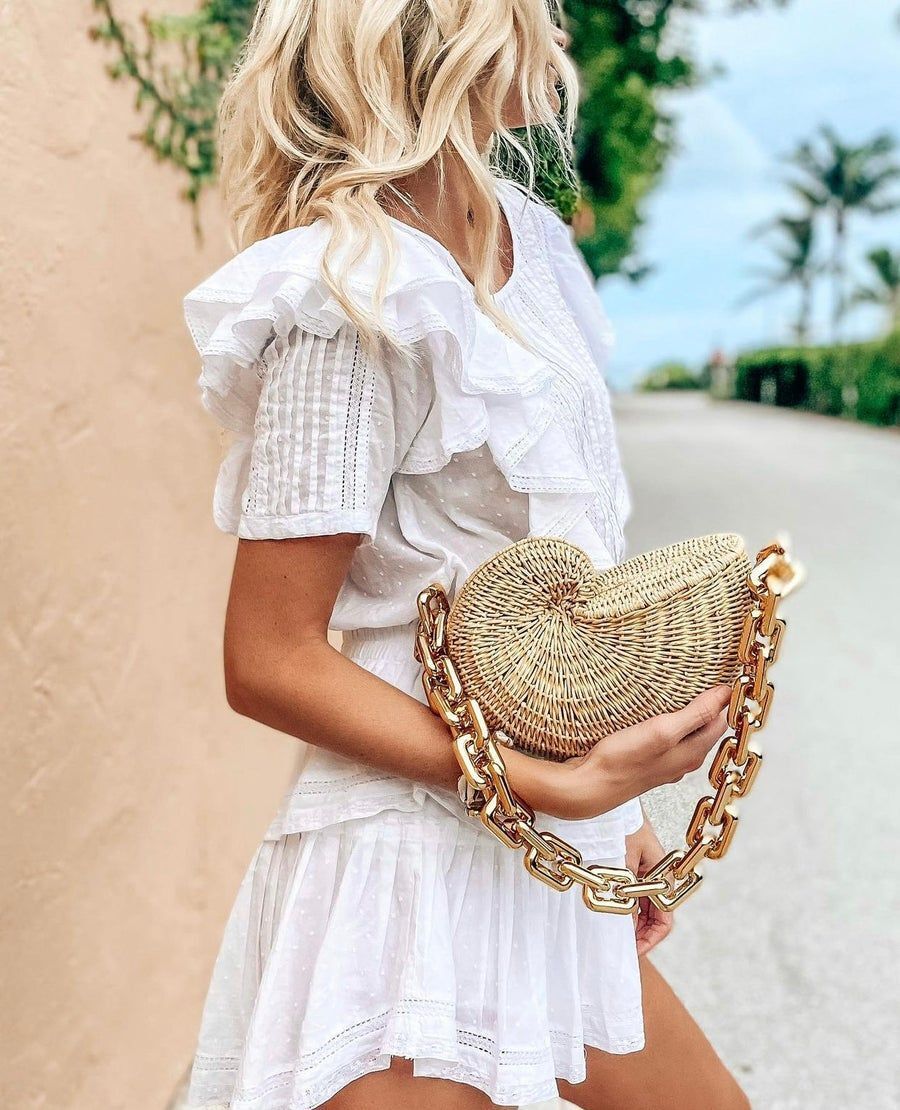 Thick Chains Women Shoulder Bag Woven Handbags Summer Beach Straw Bag Purse 1 PC