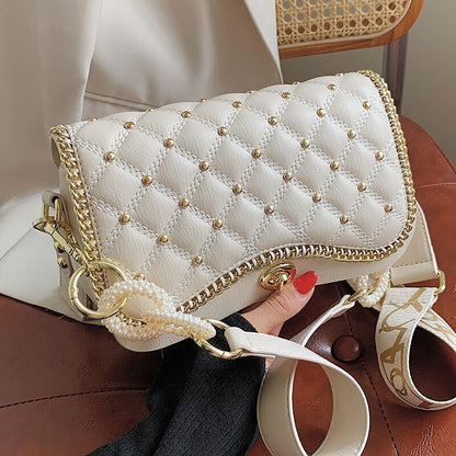 Lattice Rivet Square Underarm Bag Synthetic Leather Shoulder Bag 23*6*14CM Purse