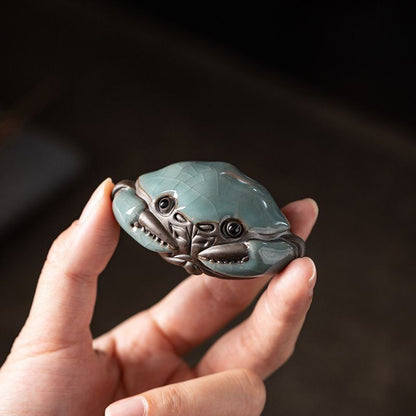 Ceramic Crab Tea Pet 6.5×3.8×3.6cm Handmade Tea Table Decor Ornament