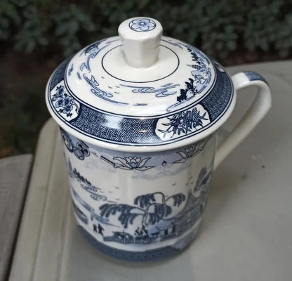 New Chinese Dragon Coffee Mug with Lid Porcelain Office China Tea Cups Gifts