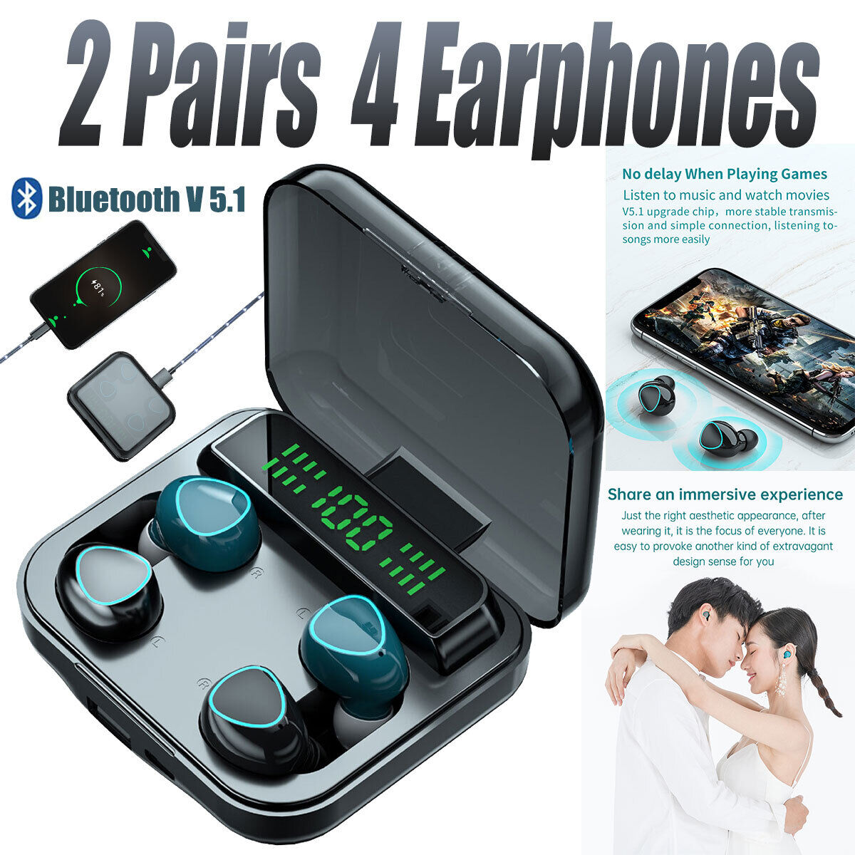 For Galaxy S23 Ultra/S23+/S23 Bluetooth 5.1 Headphones 4Pcs Wireless Earphones