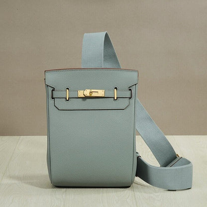 Small Real Leather Sling Chest Pack Shoulder Bag Crossbody Backpack Flap Purse
