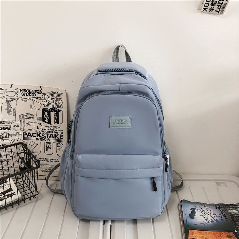 Fashion Nylon Backpack Book Bag Solid Color Big Schoolbag Laptop Backpack Green