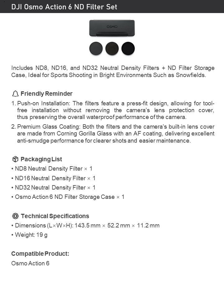 DJI Osmo Action 6 ND Filter Set (ND8/16/32 + Case)