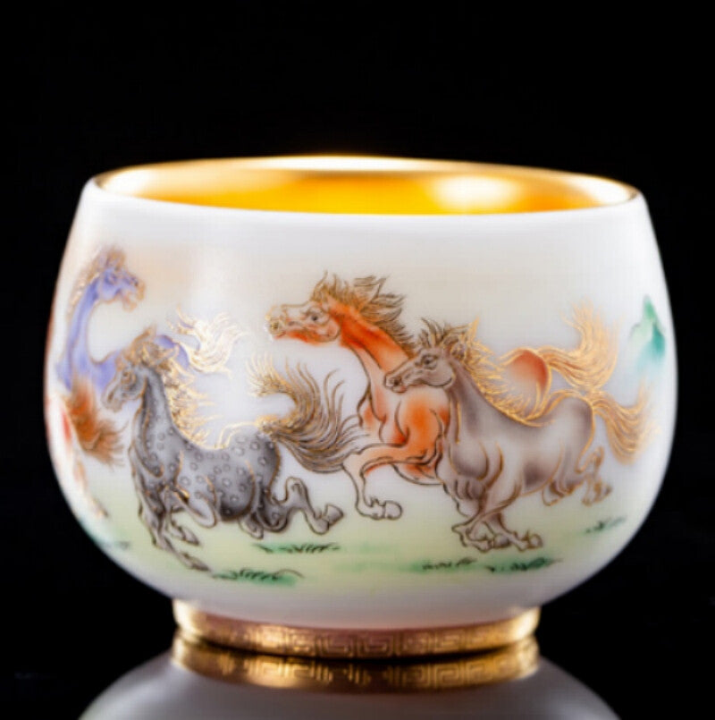 Gilding Hand Painted Tea Cup Fat Mutton Jade Porcelain Master Cup 180ml Tea Cup