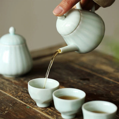1pc 4.92" White Porcelain Celadon Ceramic Teapot Filter Simple Retro Teapot Gift