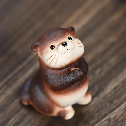 Tea Pet Otter Ornament 6.1cm 2.4in Handcraft Sculpture Animal Tea Play Decor