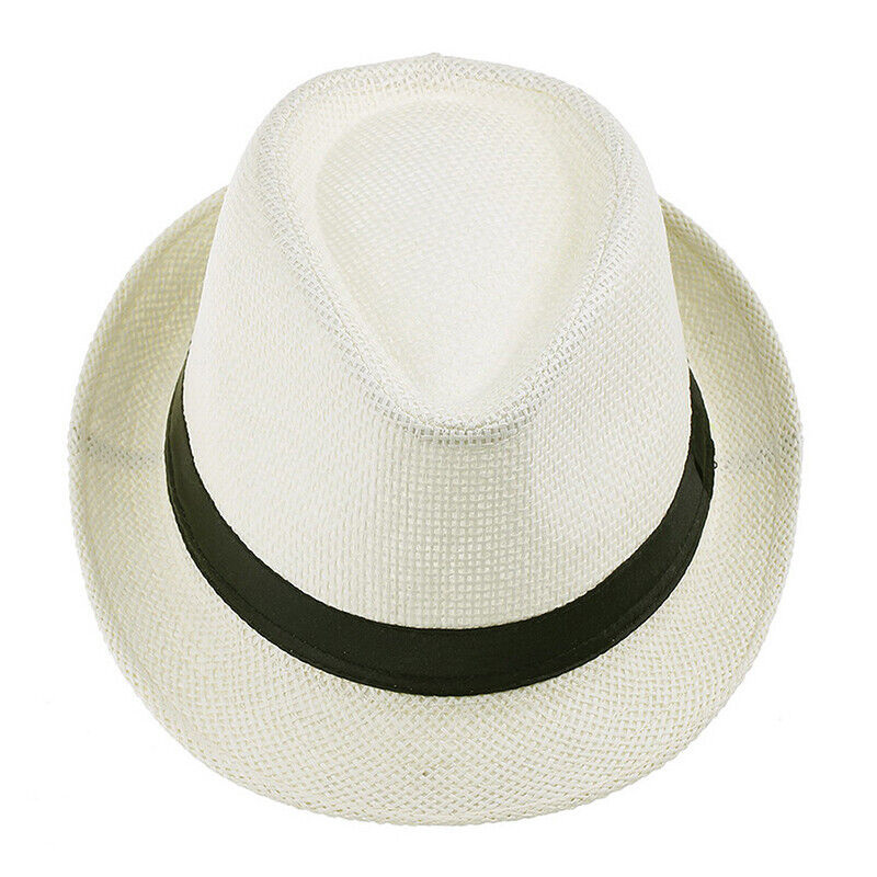 Men Women Straw Jazz Fedora Hat Trilby Cuban Sun Cap Panama Short Brim Summer*US