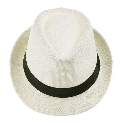 Men Women Straw Jazz Fedora Hat Trilby Cuban Sun Cap Panama Short Brim Summer*US
