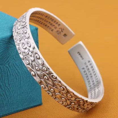 Buddhism Silver Women Heart Sutra Bracelet Men Bangle Unisex Lucky Bracelet