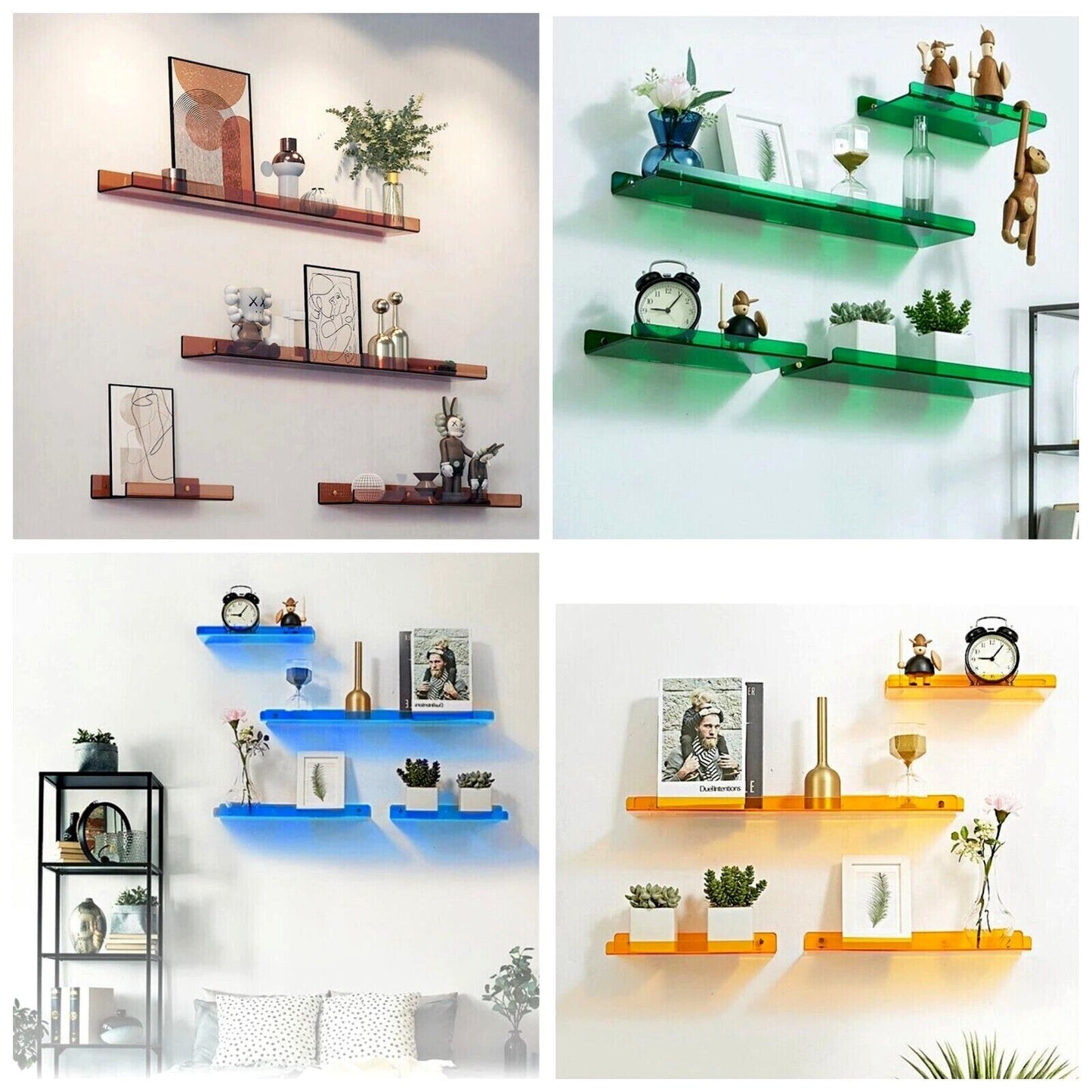 Wall Shelf Acrylic Colored Hanging Free Punching Kitchen Storage Rack 30 40 50cm