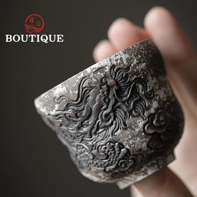 60ml Handmade Relief Ceramic Tea Cup Creative Kung Fu Tea Set Gift Household