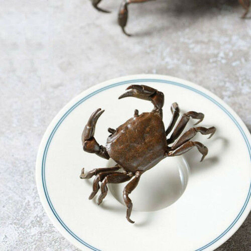 2.56" Chinese Pure Copper Tea Pet Handwork Antique Crab Little Ornament Statue