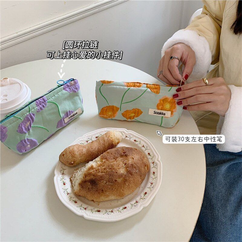 Vintage Flower Print Cosmetic Bag Makeup Case Zipper Pouch Lipsticks Brush Pouch