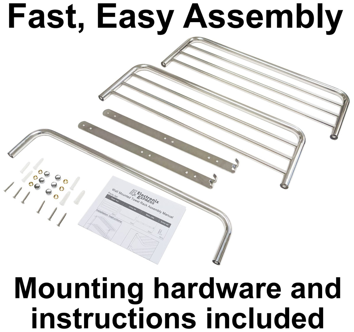 Silver 2-Tier Wall Mount Towel Rack w/ Towel Bar & Hooks, Wall Mount 22"×8"×17"