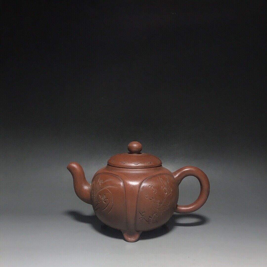 vintage chinese yixing purple clay teapot zisha ceremony carving Collectible art